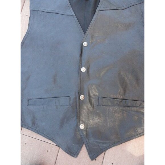 Men’s Vest Exclusive PARAGRAFF CLOTHING CO. Black Leather Large Motorcycle - Picture 4 of 8